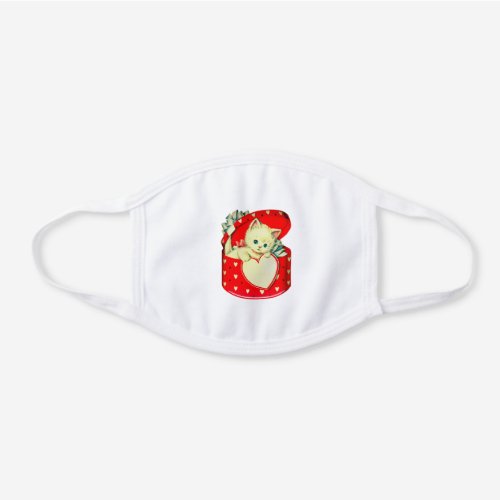 Cute Kitten Heart Vintage Cat Retro Kitty White Cotton Face Mask