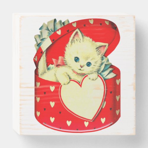 Cute Kitten Heart Vintage Cat Retro Kitty Wooden Box Sign