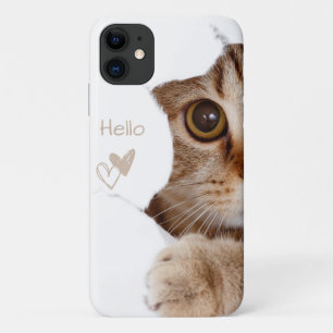 cute kitten ,hello heart white iPhone 11 case