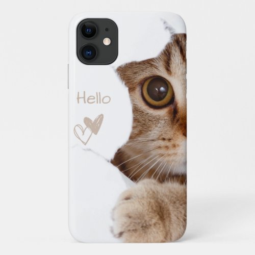 cute kitten hello heart white iPhone 11 case