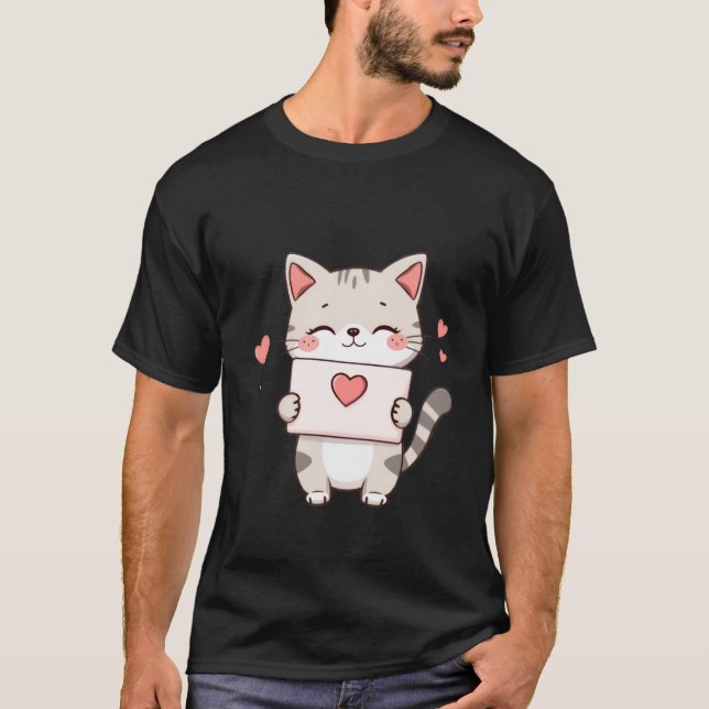 Cute Kitten Holding Heart Love Letter Art ✨🐾💌 T-Shirt (Front)
