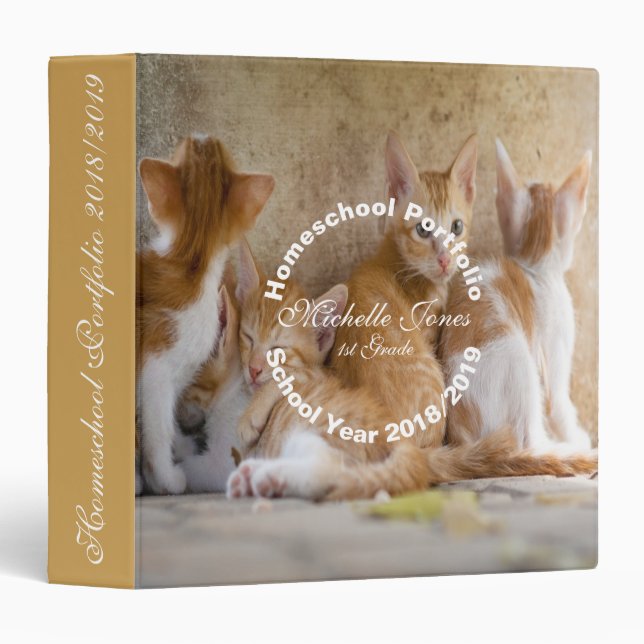 Cute Kitten Homeschool Portfolio 3 Ring Binder (Front/Spine)