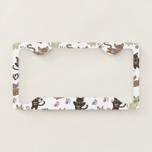 Cute Kitten Illustration Brown Beige Pet License Plate Frame