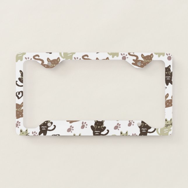 Cute Kitten Illustration Brown Beige Pet License Plate Frame (Front)