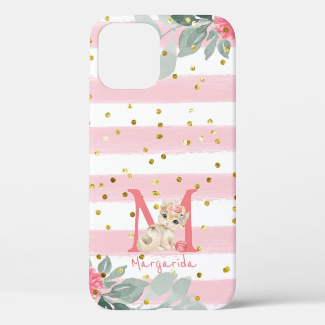 Cute Kitten Illustration Sweet Monogram Case-Mate  iPhone Case (Back)