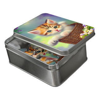 Cute Kitten in a Basket Pastel Jigsaw Puzzle