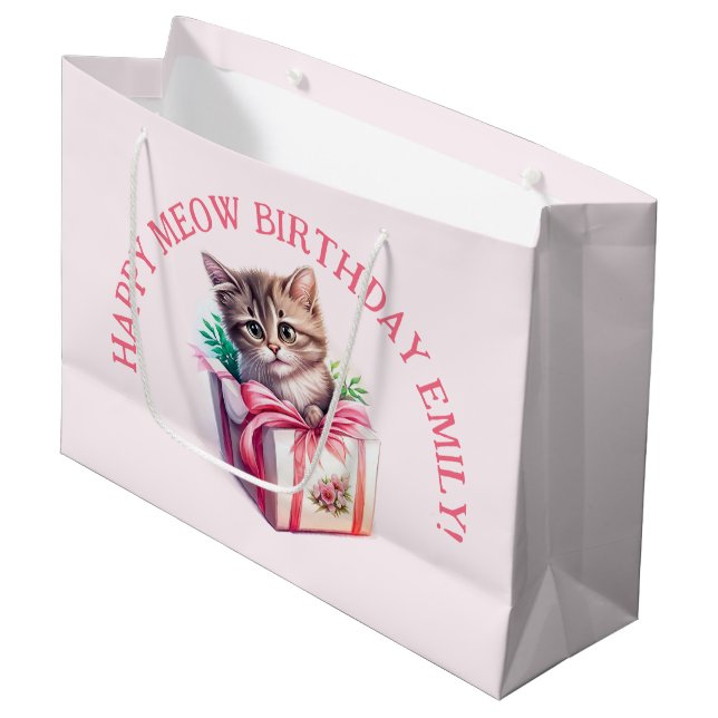 Cute Kitten in a Box Birthday Gift Large Gift Bag (Front Angled)