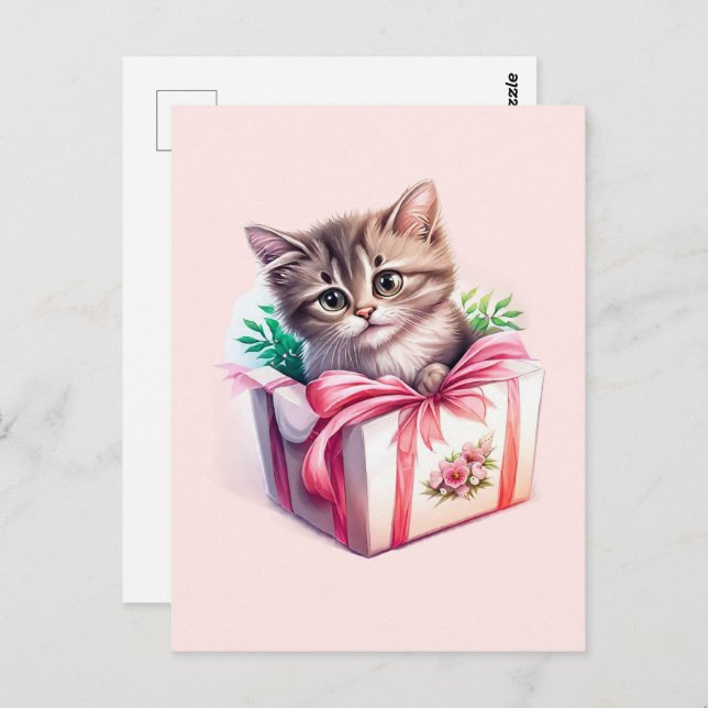Cute Kitten in a Box Birthday Gift Postcard (Front/Back)