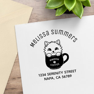 Cute Kitten in a Coffee Mug Arch Address Rubber Stamp