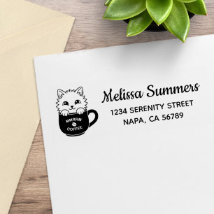 Cute Kitten in a Coffee Mug Return Address Rubber Stamp