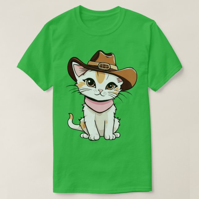 Cute Kitten in a Cowboy Hat Meowdy Adventure T-Shirt (Design Front)