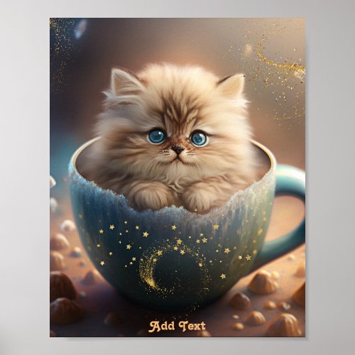 Cute Kitten in a Mug Sparkle Glitter Personalized Poster