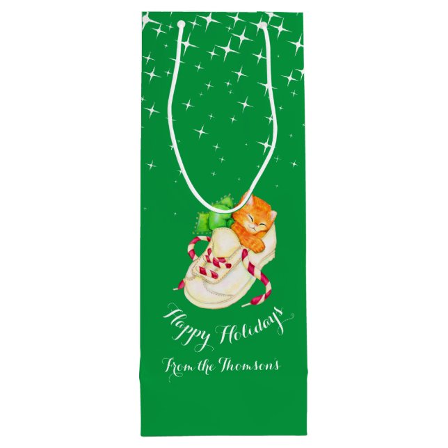 Cute kitten in a shoe art name christmas gift bag (Back)