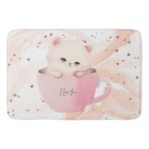 Cute Kitten in a Teacup Bath Mat