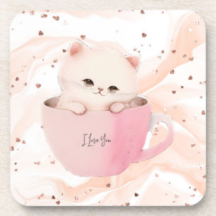 Cute Kitten in a Teacup Beverage Coaster