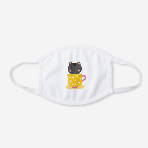 Cute kitten in a teacup cat girly fun white cotton face mask