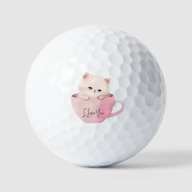 Cute Kitten in a Teacup Golf Balls (Front)