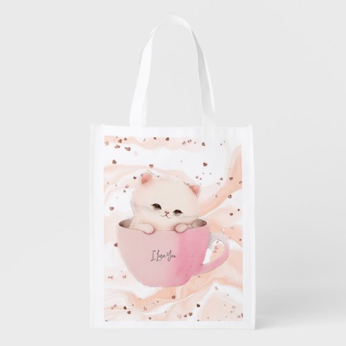 Cute Kitten in a Teacup Grocery Bag