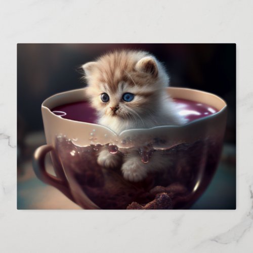 cute kitten in a teacup postcard design 1
