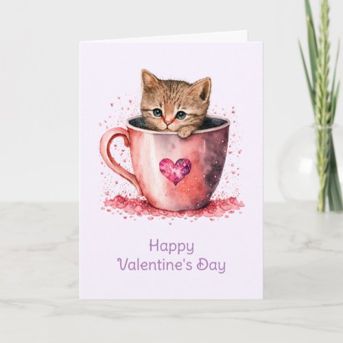 Cute Kitten in a Teacup Valentines Day Card