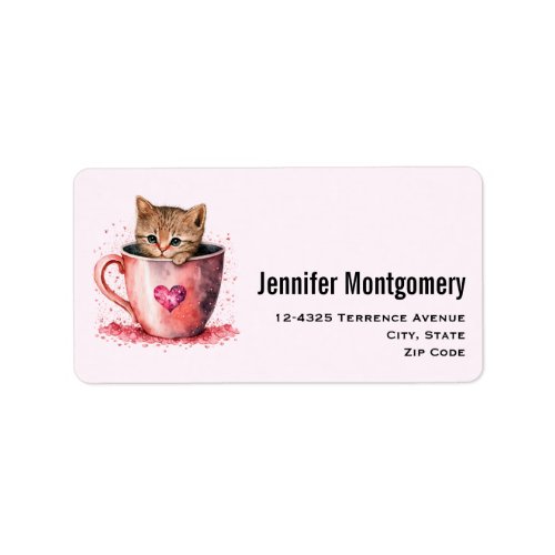 Cute Kitten in a Teacup with Hearts Address Label
