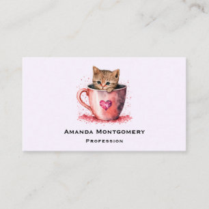 Cute Kitten in a Teacup with Hearts Business Card