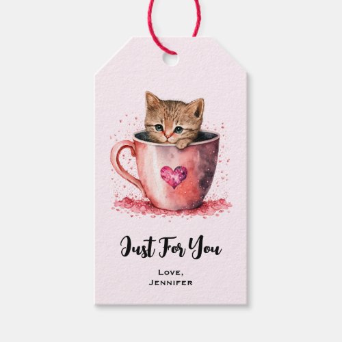 Cute Kitten in a Teacup with Hearts Just for You Gift Tags