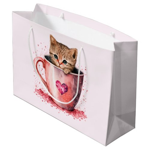 Cute Kitten in a Teacup with Hearts Large Gift Bag