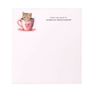 Cute Kitten in a Teacup with Hearts Notepad