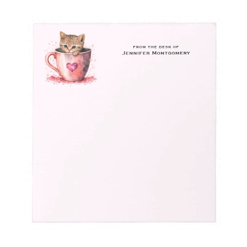Cute Kitten in a Teacup with Hearts Notepad