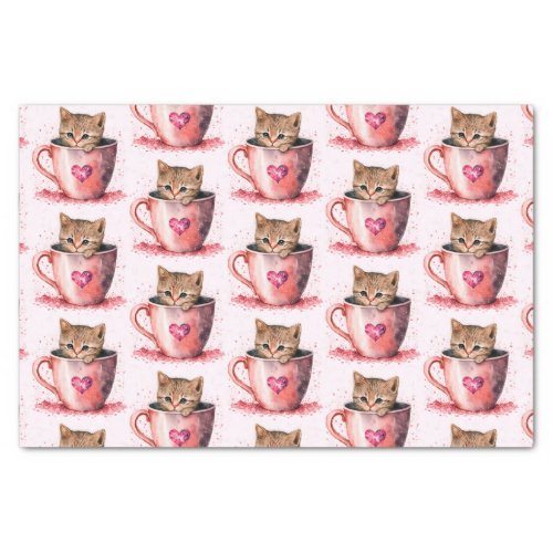 Cute Kitten in a Teacup with Hearts Pattern Tissue Paper