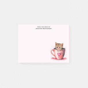 Cute Kitten in a Teacup with Hearts Post-it Notes