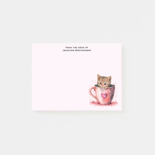 Cute Kitten in a Teacup with Hearts Post_it Notes