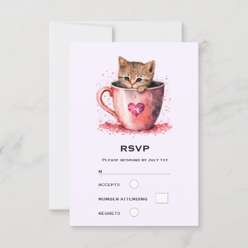 Cute Kitten in a Teacup with Hearts RSVP Card