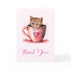 Cute Kitten in a Teacup with Hearts Thank You Card