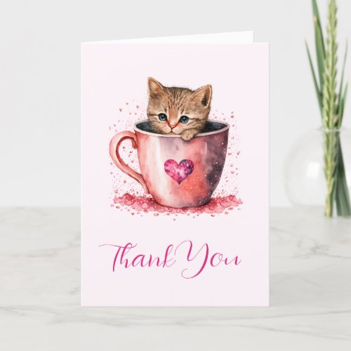 Cute Kitten in a Teacup with Hearts Thank You Card