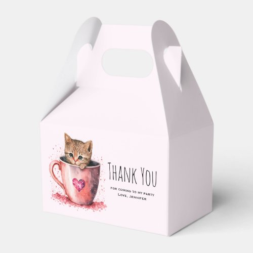 Cute Kitten in a Teacup with Hearts Thank You Favor Boxes
