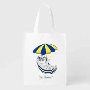 Cute Kitten in Blue & Yellow Hammock Grocery Bag
