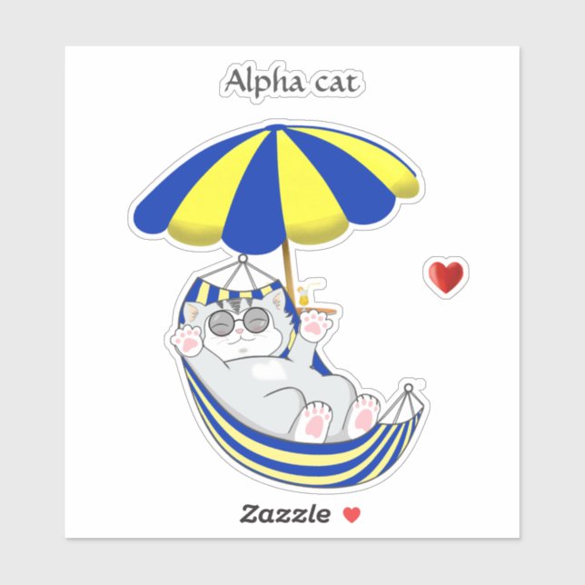 Cute Kitten in Blue & Yellow Hammock & Text Sticker (Sheet)