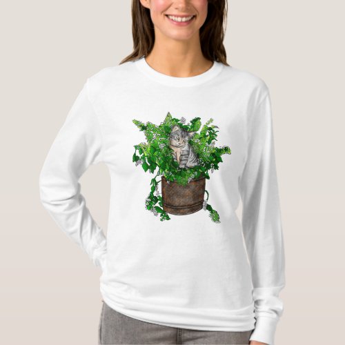 Cute Kitten in Catnip Pot  T_Shirt