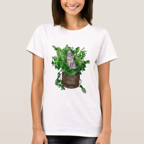 Cute Kitten in Catnip Pot T_Shirt