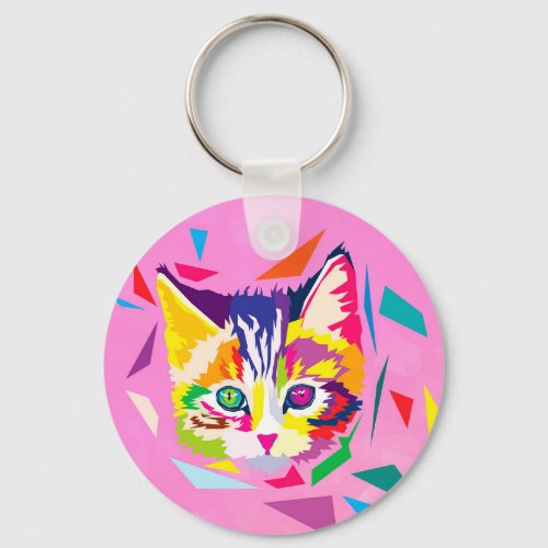 Cute kitten in colorful polygons keychain