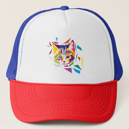Cute kitten in colorful polygons trucker hat