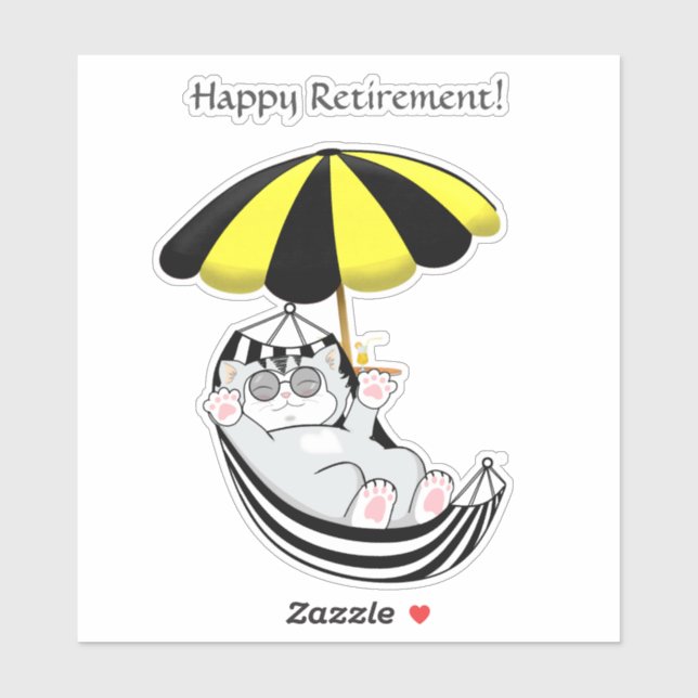 Cute Kitten in Hammock & Happy Retirement Text Sticker (Sheet)