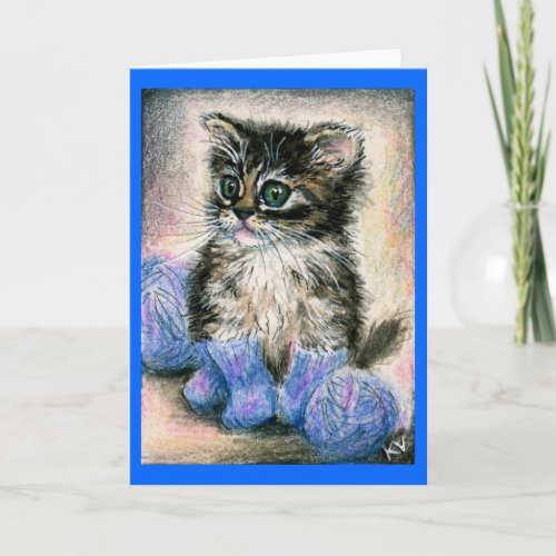 Cute kitten in knitted socks note card