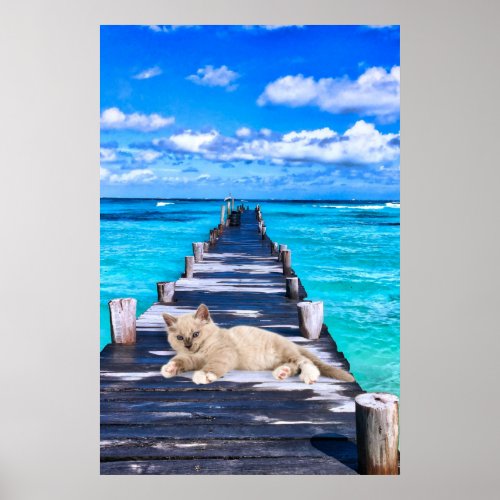 Cute Kitten in Ocean Paradise Poster