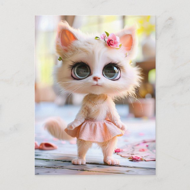 Cute Kitten in Pink Dress Holiday Postcard (Front)