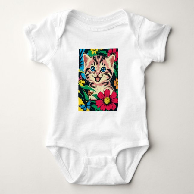 Cute Kitten in Pop Art Painting Style  Baby Bodysuit (Front)