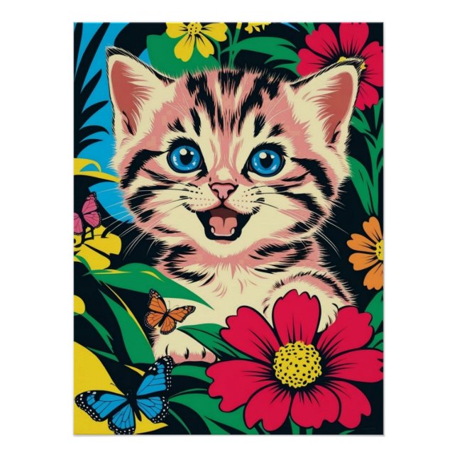 Cute Kitten in Pop Art Painting Style Poster (Front)