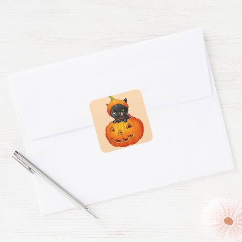 Cute kitten in pumpkin Halloween Square Sticker